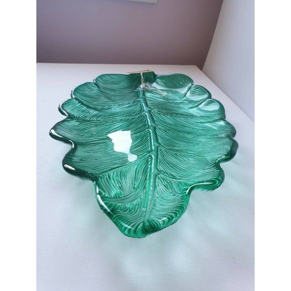 🎋 SALE 🎋Leaf Turquoise Glass Tray,Hand Made, Turkish Delights. Made in Turkey. - Picture 3 of 6